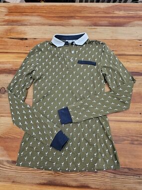 Women’s Olive Long Sleeve Polo Tee with Contrast Trim